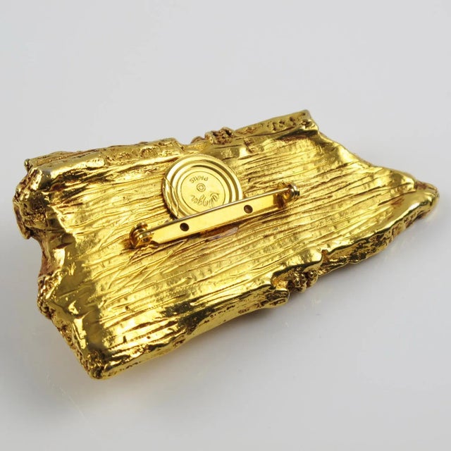 Kalinger Paris Gilt Metal Coated Resin Pin Brooch Piece of Driftwood For Sale - Image 4 of 7
