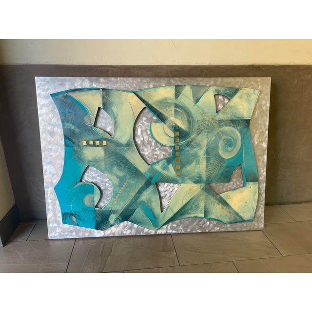 Metal Large 54” Mid-Century Abstract Cut Steel & Burnished Aluminum Wall Relief Sculpture For Sale - Image 7 of 12