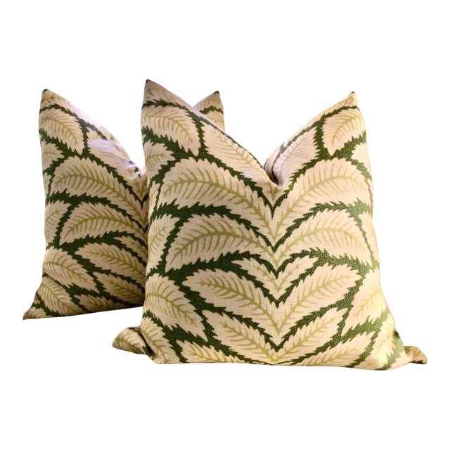 Brunschwig and Fils Talavera in Leaf Pillows- a Pair For Sale