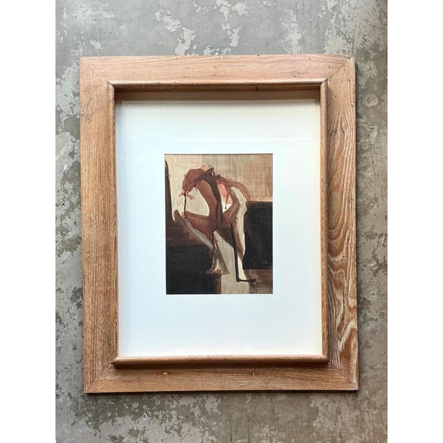 Coffee Vintage Framed Abstract Figurative Painting For Sale - Image 8 of 12