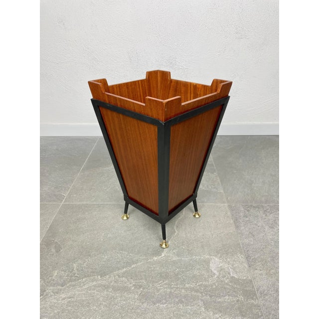 Teak & Black Metal Basket, Italy, 1960s For Sale - Image 6 of 8