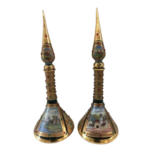 Vintage Hand Painted Jeweled Bohemian Decanters, Pair