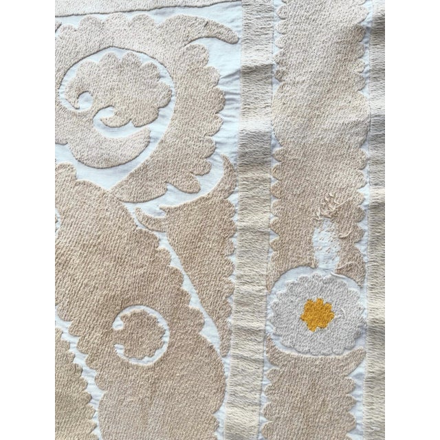 Textile Suzani Wall Tapestry - Neutral Tan Uzbek Tablecloth For Sale - Image 7 of 9