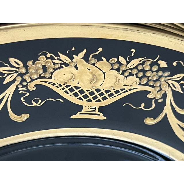 Neoclassical Antique Neoclassical Black Glass Charger With Hand-Applied Gilt Cornucopia Decoration,set of 10f For Sale - Image 3 of 9