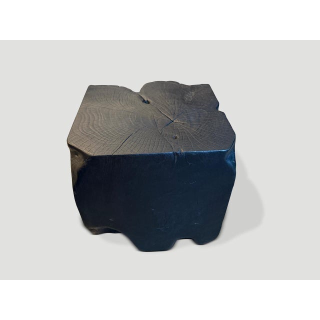 Contemporary Andrianna Shamaris Sculptural Charred Teak Wood Side Table For Sale - Image 3 of 18