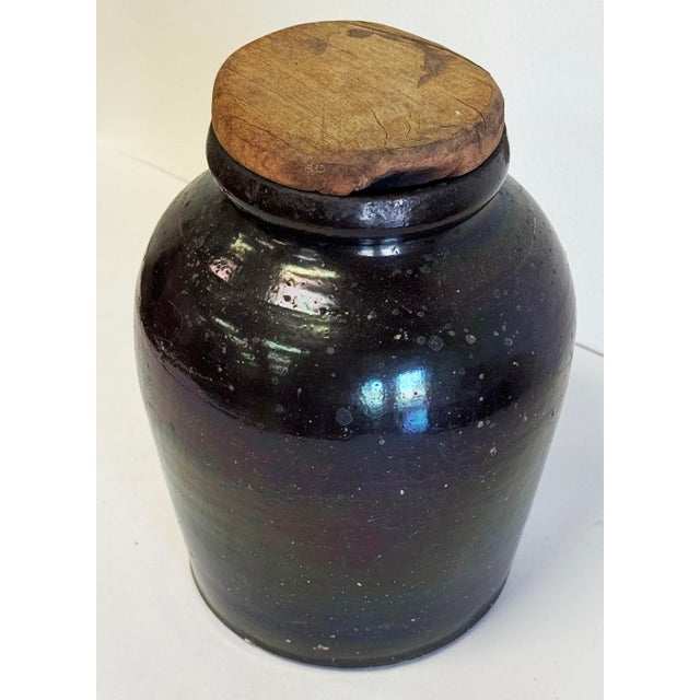 Late 19th Century Antique Primitive Crock Jar With Wood Lid For Sale - Image 5 of 11