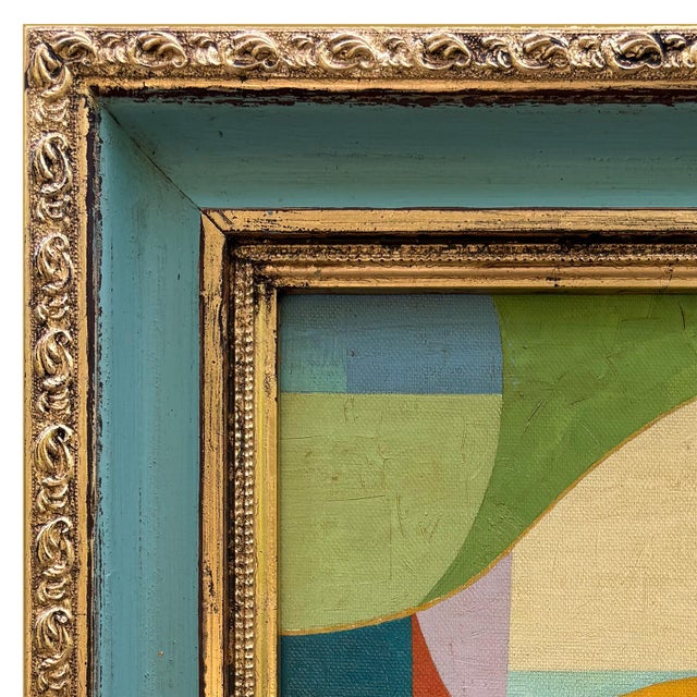 Various Artists Mid-Century Modern Inspired Abstract Oil Painting in Vintage Blue Frame For Sale - Image 4 of 6