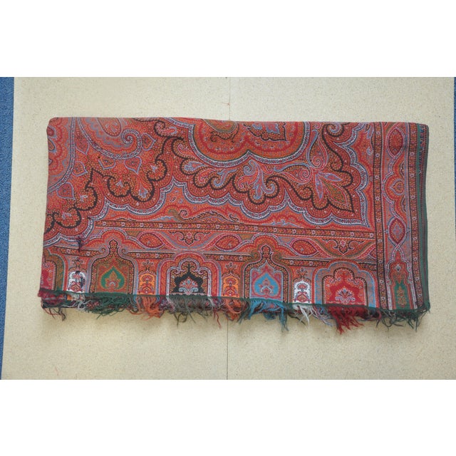 Mid 19th Century Antique Victorian Paisley Throw, Wool, Woven Jacquard For Sale - Image 5 of 6