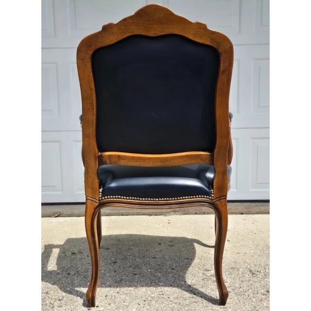 Chateau d'Ax French Bergere Fauteuil Blue Leather Arm Chair For Sale - Image 4 of 18
