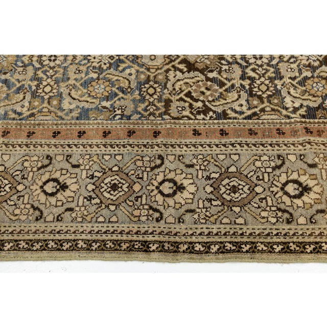 Antique Malayer Style Hand-Knotted Wool Rug With Botanical Motif in Indigo For Sale - Image 9 of 11