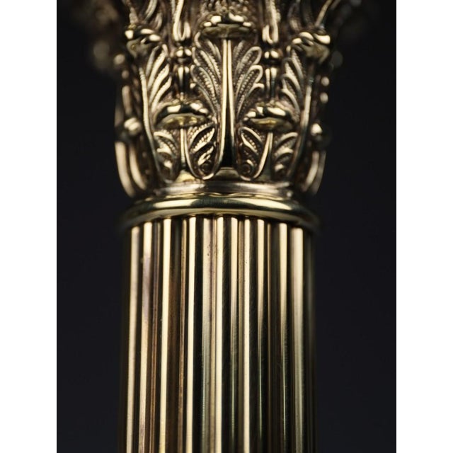 Gold Antique English Brass Corinthian Column Table Lamp, 1880 For Sale - Image 8 of 13