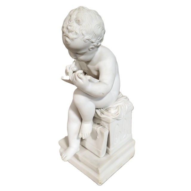 French Pair Antique French White Bisque Porcelain Putti Baby Cherubs Sculpture Figures For Sale - Image 3 of 18