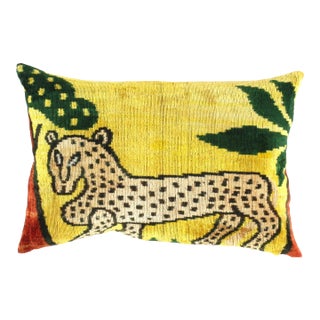 Handmade Velvet Tiger Pillow – 16x24" Silk Accent Cushion For Sale