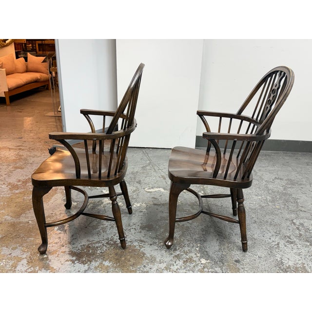 English Windsor Style Vintage Arm Chairs, Pair For Sale - Image 4 of 12