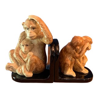 Vintage Ceramic Monkey Bookends For Sale