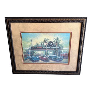 1980s Michael Young Eight Ball Pool Room Lithograph Robin Morris Signed 113/500 For Sale