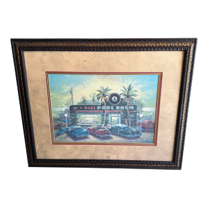 1980s Michael Young Eight Ball Pool Room Lithograph Robin Morris Signed 113/500