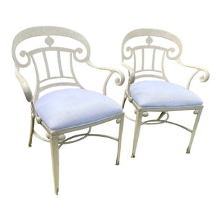 Pair of Vintage Veneman-Style Italian Regency Cast Aluminum Scroll Armchairs For Sale