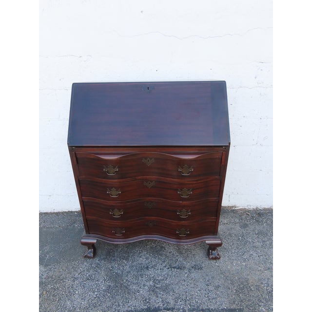 Traditional Prays Furniture 1940s Ball and Claw Feet Serpentine Mahogany Secretary Desk 6254 For Sale - Image 3 of 17
