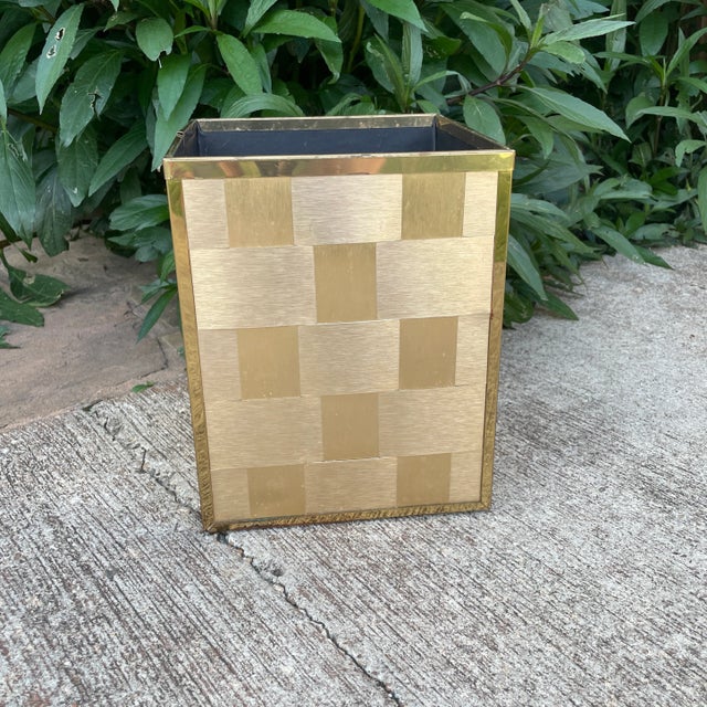 Woven Brass Wastebasket For Sale - Image 9 of 9