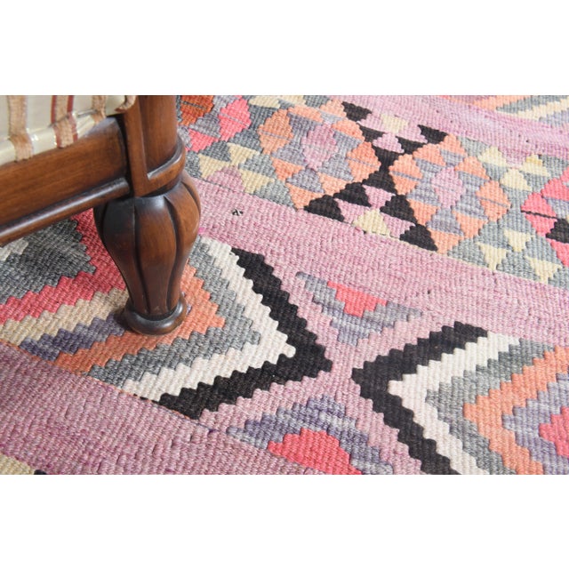 1970s 1970s Turkish Oushak Handmade Wool Cotton Pink Runner Rug For Sale - Image 5 of 11