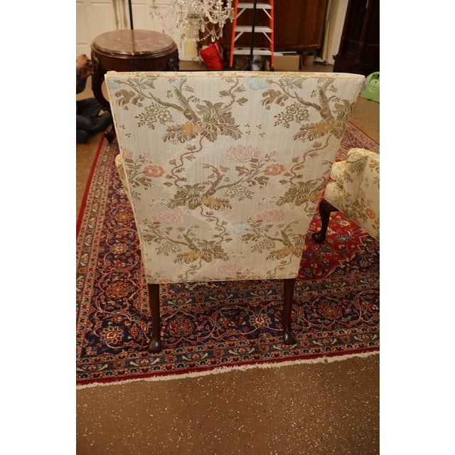 Brown 1980s Pair of Kittinger Colonial Williamsburg Scalamandre Fabric Fire Side Wing Chairs For Sale - Image 8 of 15