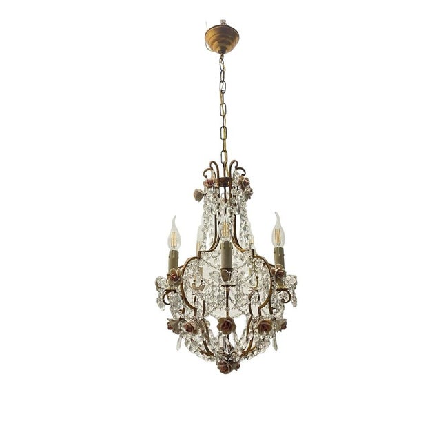 Vintage Crystal Ceramic Rose Chandelier, 1960s For Sale - Image 15 of 15