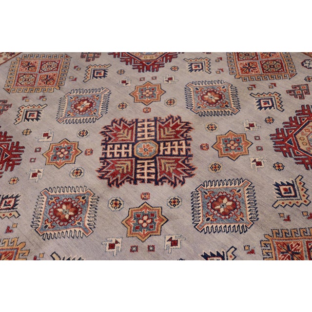 1990s Tribal Kazak Gray/Beige Wool Round Rug- 9'0''x9'0'' For Sale - Image 5 of 9