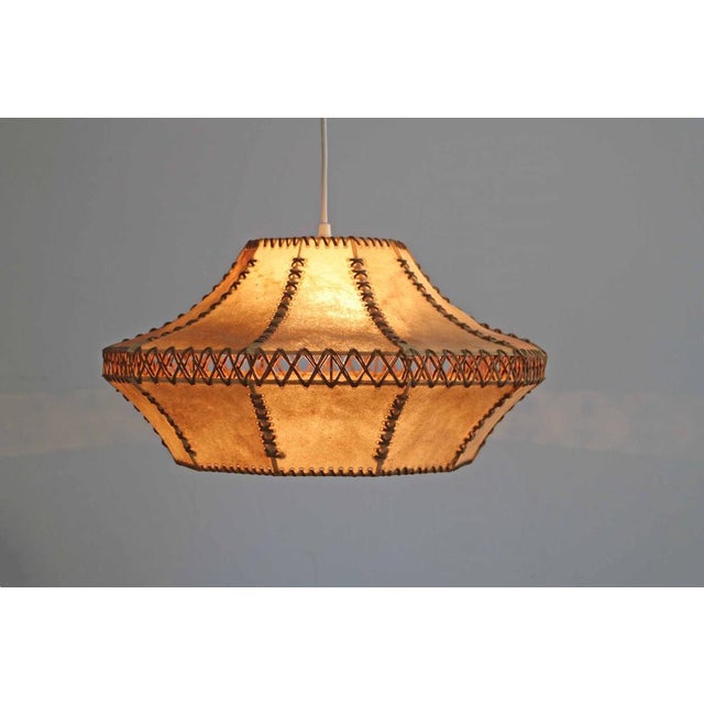Animal Skin Mid-Century Parchment Leather Pendant Lamp, 1960s For Sale - Image 7 of 9