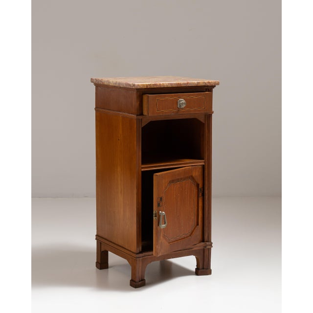Wood 1910s French Chestnut Brown Art Nouveau Side Table with Marble Top For Sale - Image 7 of 15