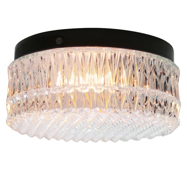 Mid-Century Round Textured Glass Flush Mount For Sale - Image 4 of 14