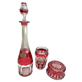 Crystal Decanter, Vase and Bowl from Val Saint Lambert, 1930, Set of 3 For Sale