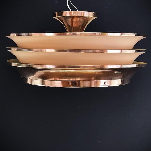 Art Deco Chandelier Hanging Lamp in Copper by Georges Halais for Eloctra, 1930s For Sale - Image 9 of 11