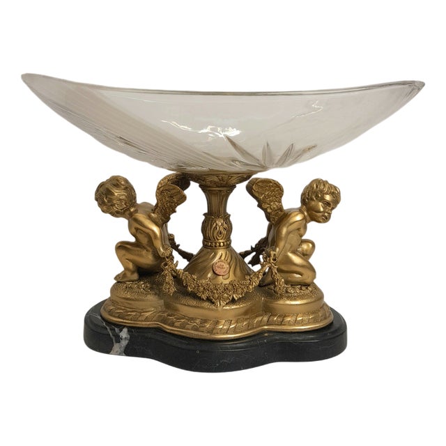 Cristal Tray with Bronze Angels For Sale