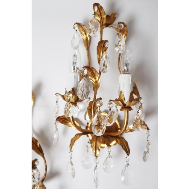 Venetian Hollywood Regency Gilt Crystal Wall Lights, Italy, 1970s, Set of 3 For Sale - Image 13 of 18