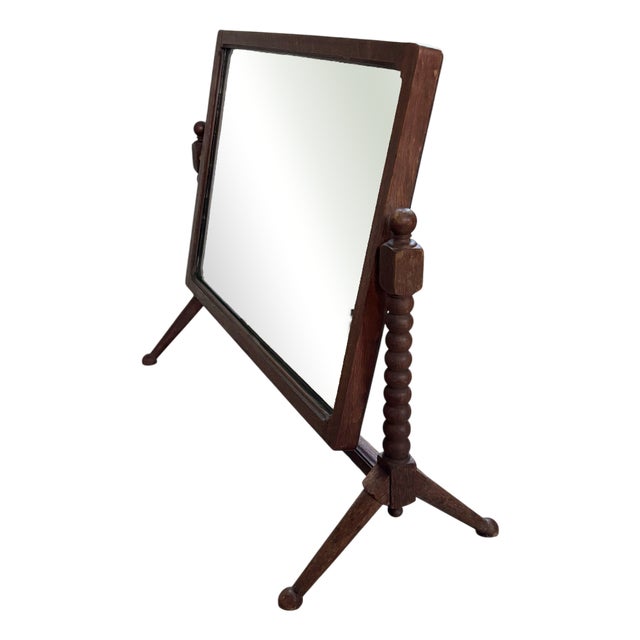 Vintage Wooden Table Mirror with Bobbin Details, 1920s For Sale