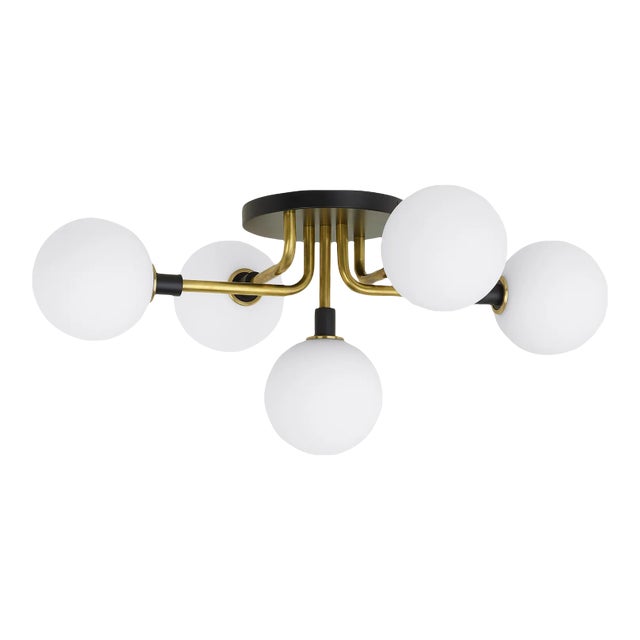 Visual Comfort Modern Viaggio Flush Mount LED Opal and Brass For Sale