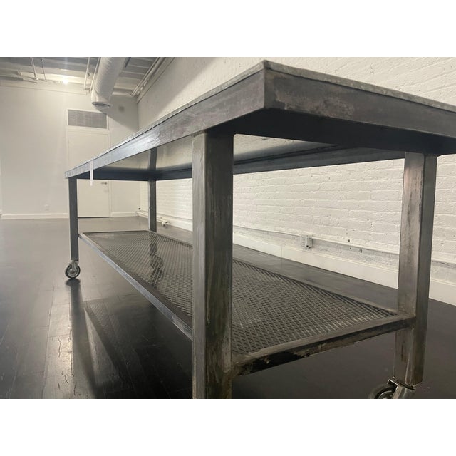 Vintage Style Metal Industrial Table on Wheels, circa 2000 For Sale - Image 4 of 4
