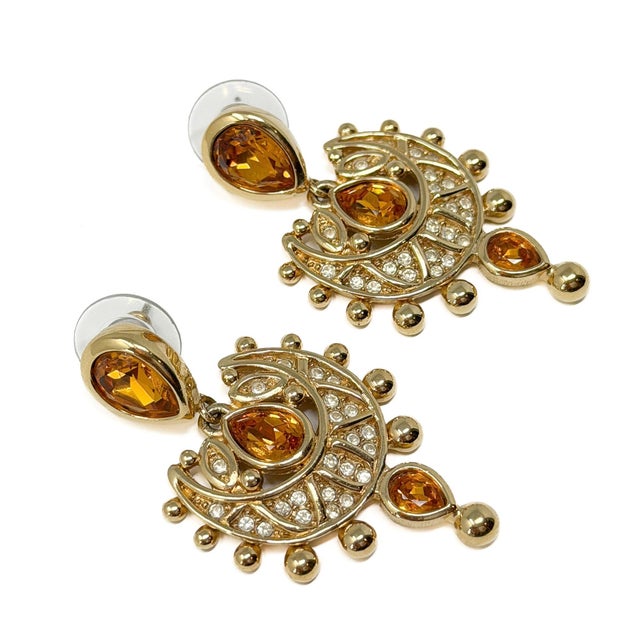 Gold Mughal Style Gold-Plated and Rhinestone Earrings from Christian Dior, Early 1990s, Set of 2 For Sale - Image 8 of 10