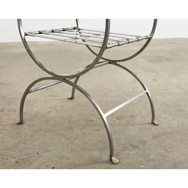 Pair of Neoclassical Style Steel Curule Garden Armchairs For Sale - Image 10 of 13
