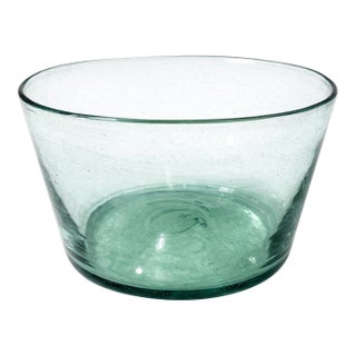 Mid 20th Century Organic Modern Handcrafted Artisan Blown Glass Centerpiece Bowl in Soft Aqua Green For Sale