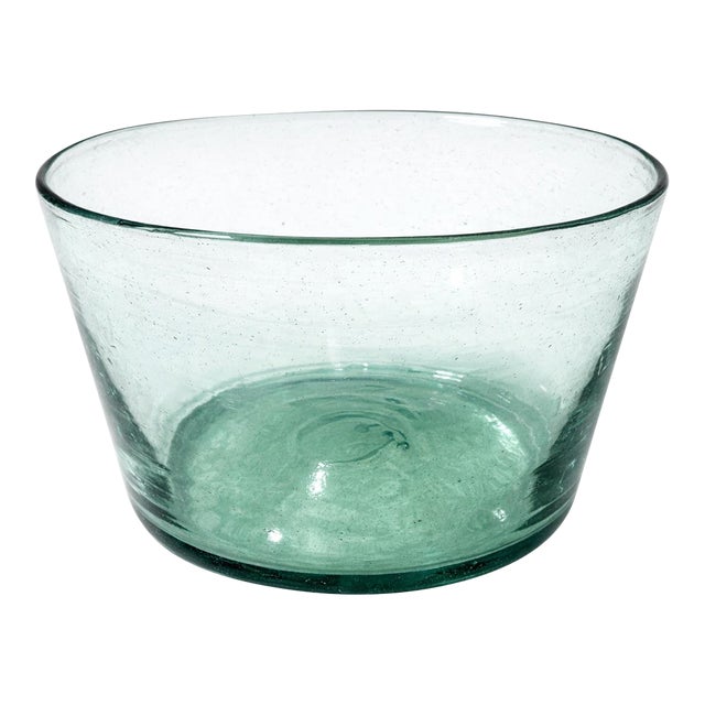 Mid 20th Century Organic Modern Handcrafted Artisan Blown Glass Centerpiece Bowl in Soft Aqua Green For Sale