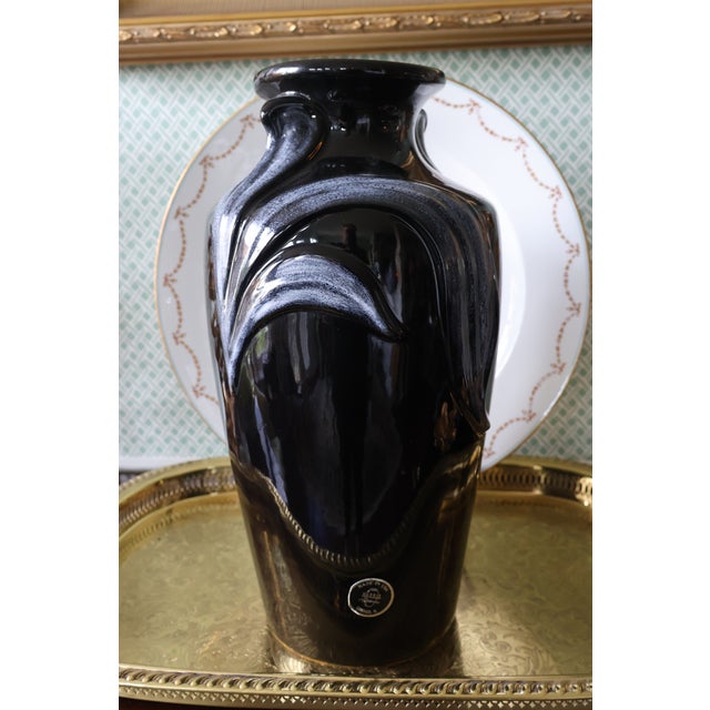 Harris Potteries Vintage Harris Potteries Chicago Black & Pewter Art Deco Revival Vase For Sale - Image 4 of 18