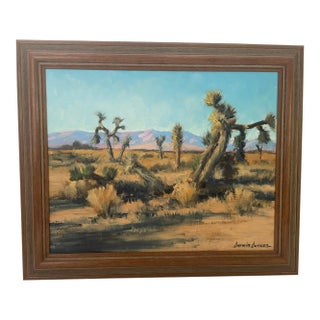 Mid 20th Century Darwin Duncan Southwest Desert Landscape Oil Painting With Joshua Trees For Sale