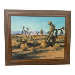 Mid 20th Century Darwin Duncan Southwest Desert Landscape Oil Painting With Joshua Trees