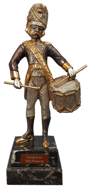 Silver Gilded Brass Drummer 1510 Statue, France, 1980s