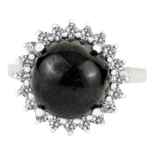 Antique Style Black Star Statement Ring With Sparkling Halo Zircons Size 6 For Sale