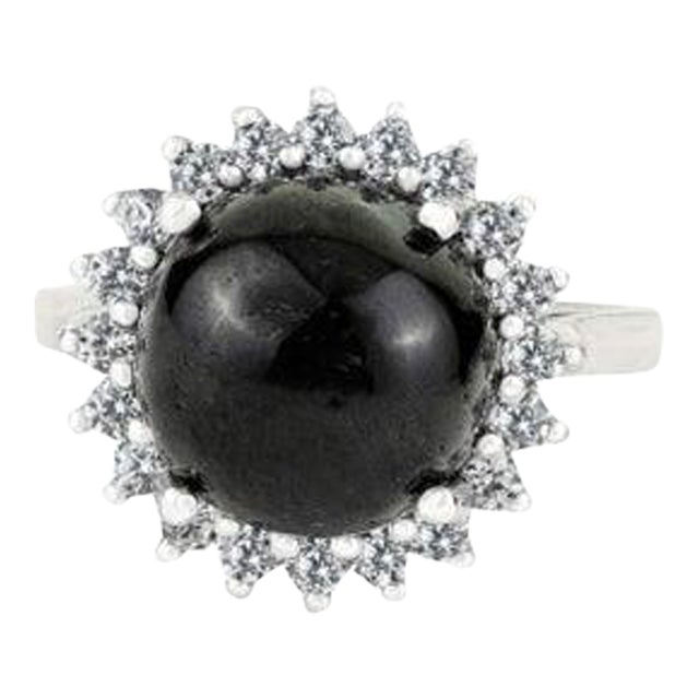 Antique Style Black Star Statement Ring With Sparkling Halo Zircons Size 6 For Sale
