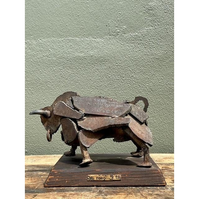Mid-Century Modern Vintage 1971 Brutalist Torch Cut Steel Bull For Sale - Image 3 of 12