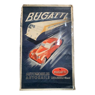 Bugatti Litho Automobiles and Railcars Poster by R. Geri, 1935 For Sale